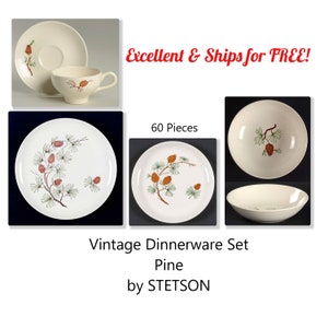 Vintage Stetson Pine Set - 58 Pcs - EXCELLENT - Dinner Plates - Bread Plates - Fruit Bowls - Cup/Saucer -SHIPS Free -Pine Cones Off Center