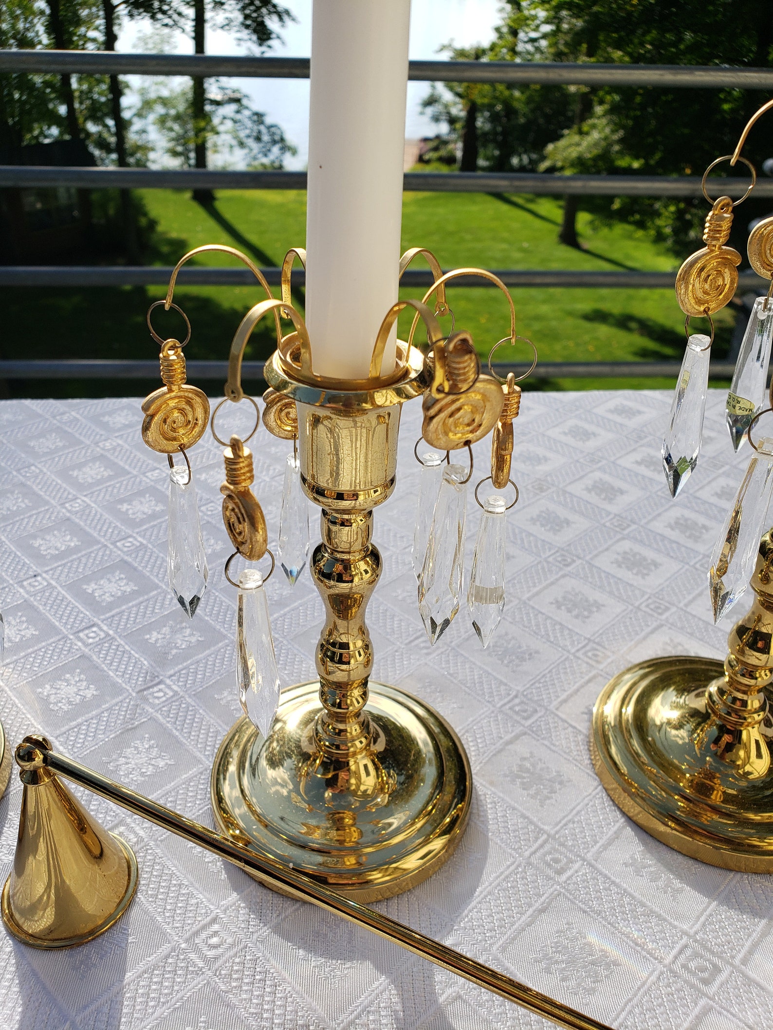 Set of 3 Gold Candlesticks and Candleabra Chandelier Tarnish Etsy