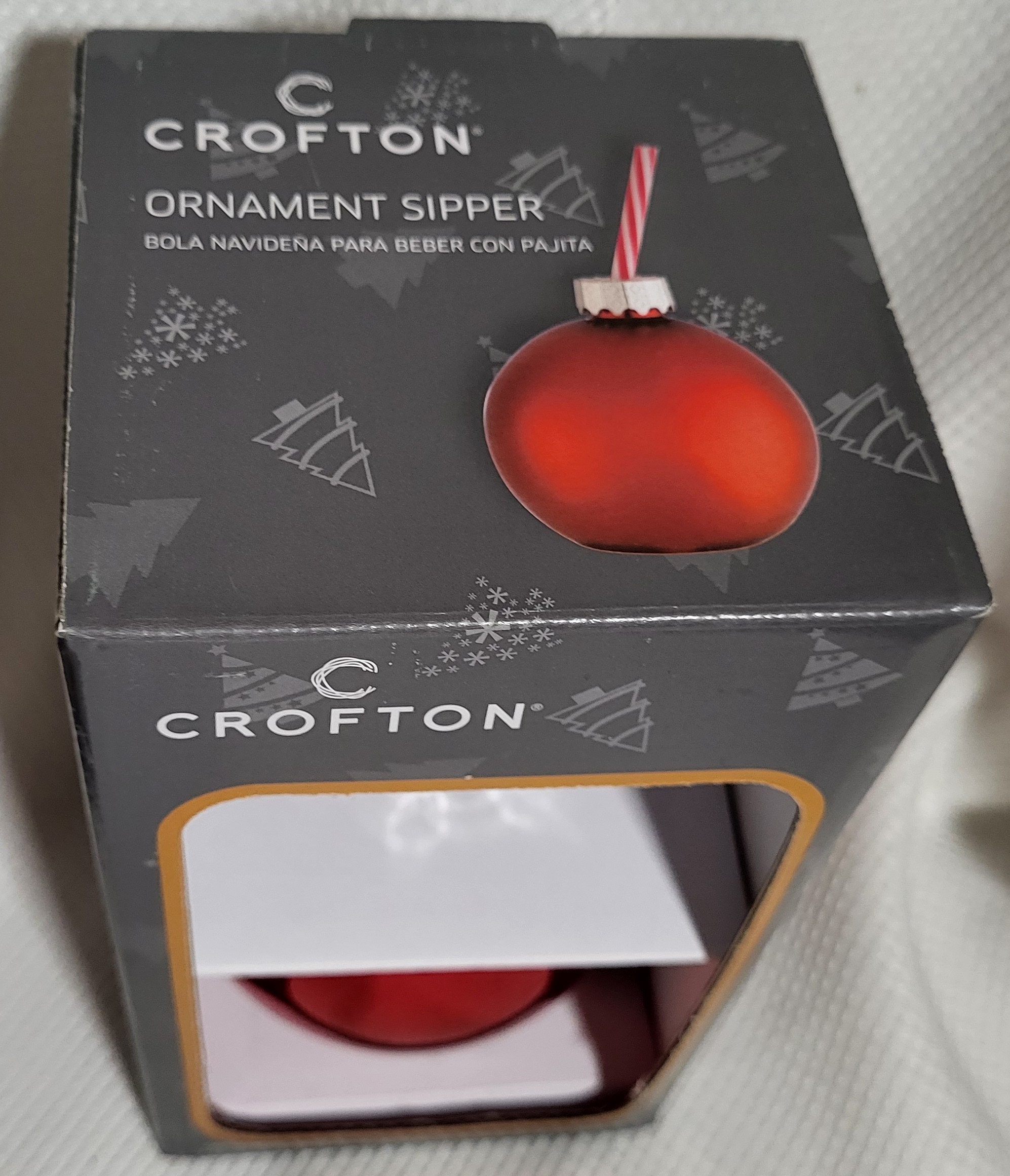 Lot Of 2 Crofton Ornament Sipper Merry Christmas Drinking Sipper Cup Glass  Straw