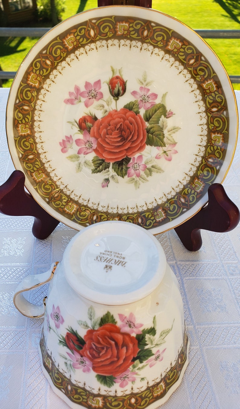 Vintage Duchess Bone China England w. Rose Green Edge Tea Cup Etsy