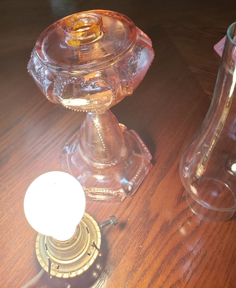 Vintage Pink Depression Glass Hurricane Lamp W. Shade 1980 Etsy