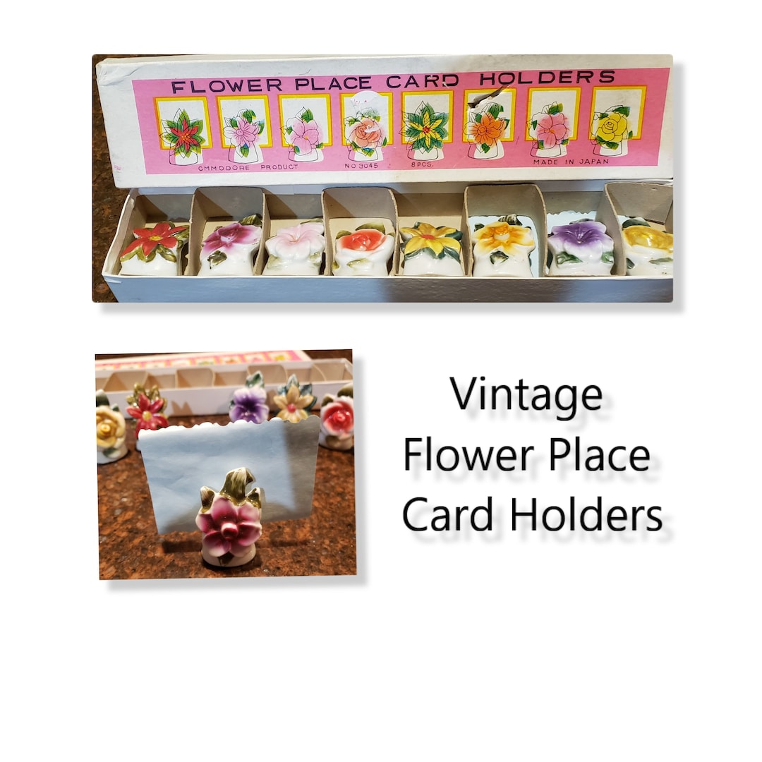 Set of Eight Flower Place Card Holders Made in Japan NIB Commodore
