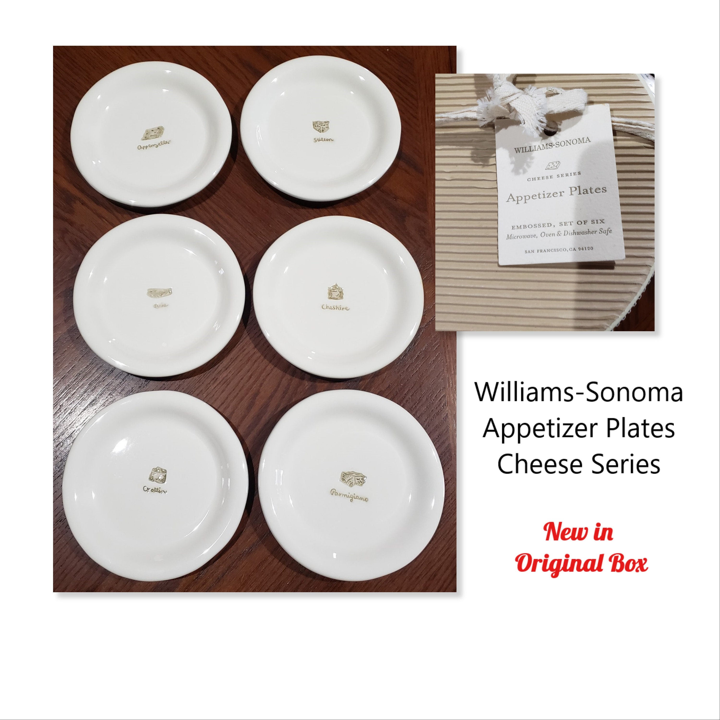 Williams Sonoma Cheese Series Embossed Appetizer Plates Set of