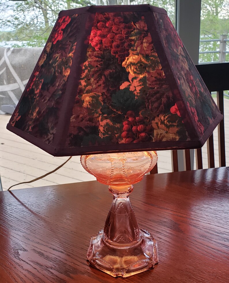 Vintage Pink Depression Glass Hurricane Lamp w. Shade 1980 | Etsy