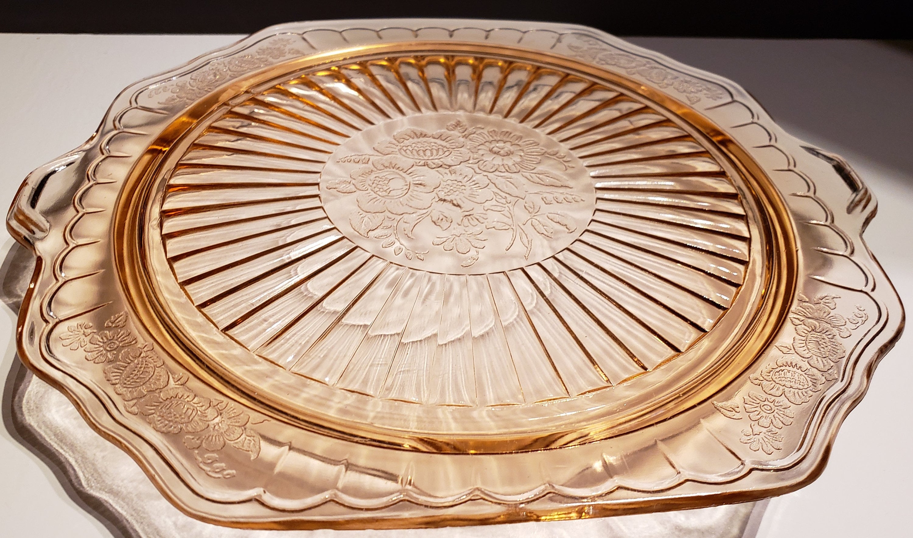Antique Mayfair Pink Depression Glass Handled Cake Plate by Etsy