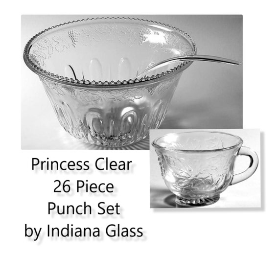 26 Pcs. Princess Harvest Grape Clear Punch Bowl Set Indiana Glass