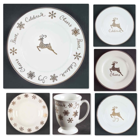 12 Mugs & 4 Bowls (16 Pieces) Celebration Holiday Dinner Set - Gold  Reindeer - Gibson Designs - Riviera/van Beers - Original Box - Etsy