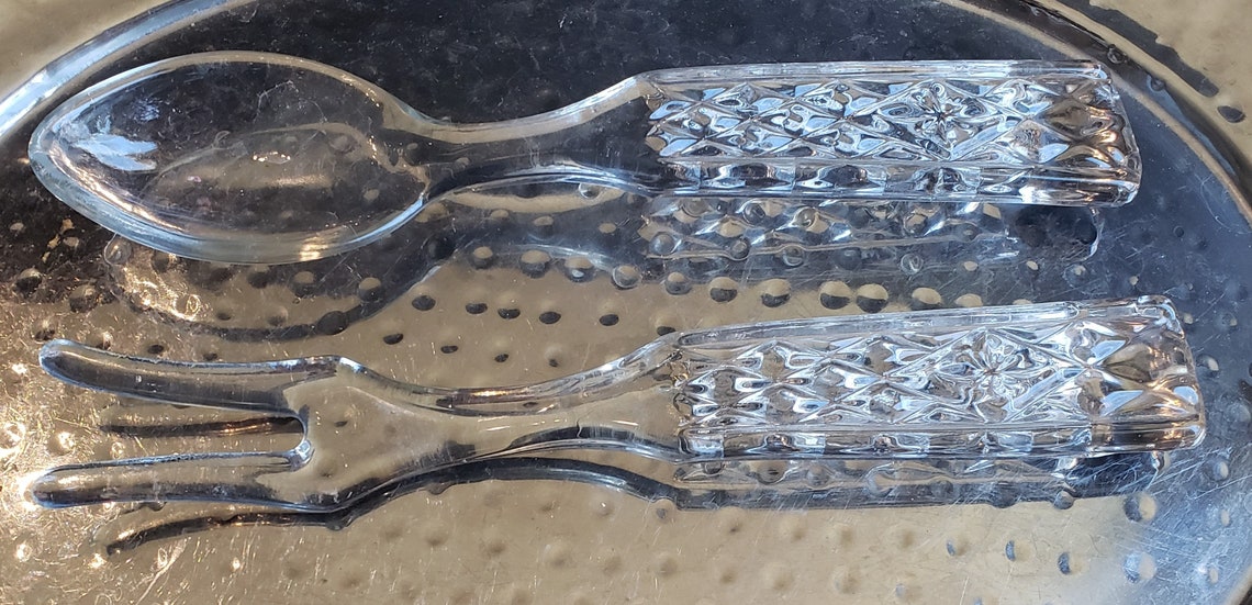 Vintage Crystal Glass Salad Fork & Spoon Set Ornate Etsy