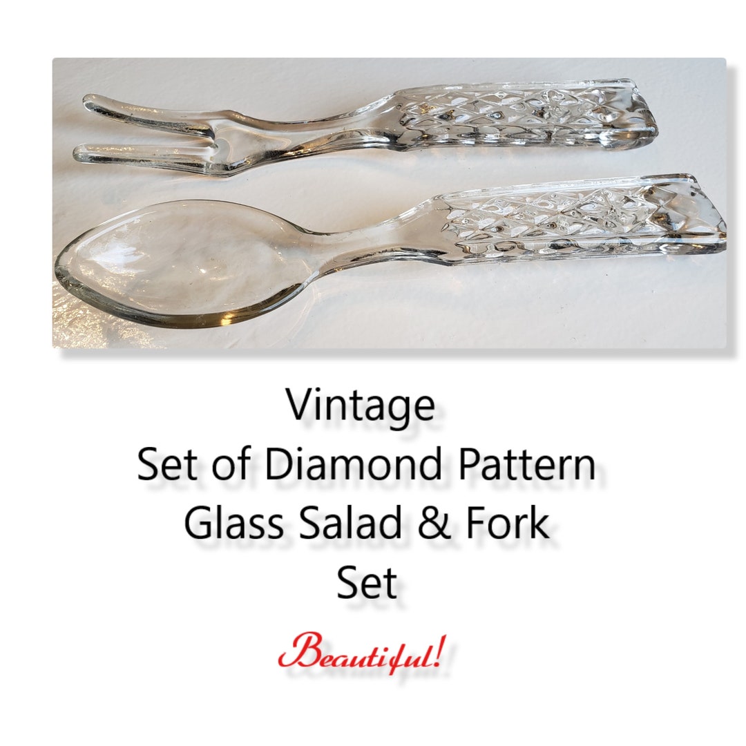 Vintage Crystal Glass Salad Fork & Spoon Set Ornate Elegant 10 Inch Etsy