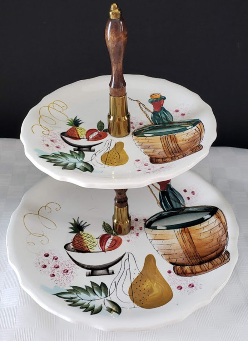 Mid Century Vintage White Two Tiered Ceramic Tidbit Tray Fruit Etsy