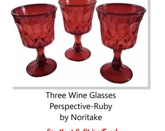 3 wijnbekerglazen 4 7/8 inch noritake kristalrood perspectief - uitstekende staat! - Verzending gratis!