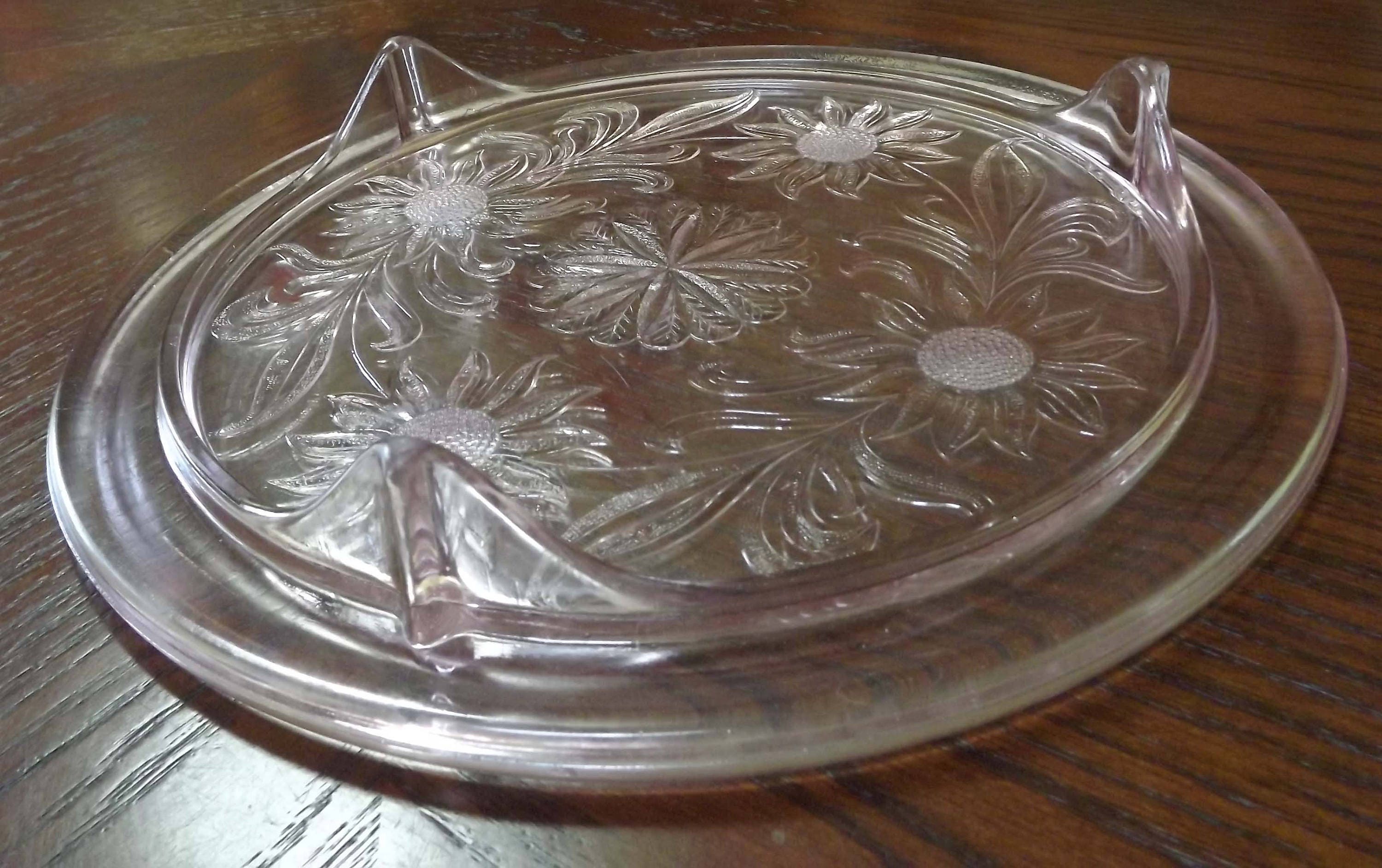 Glass Co Pink Depression Cake Plate Sunflower Etsy
