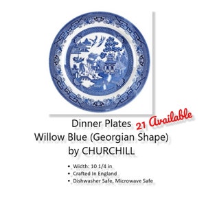 Dinner Plate Willow Blue (Georgian Shape) by CHURCHILL - EXCELLENT Condition - 10 1/4 Inches - SHIPS Free