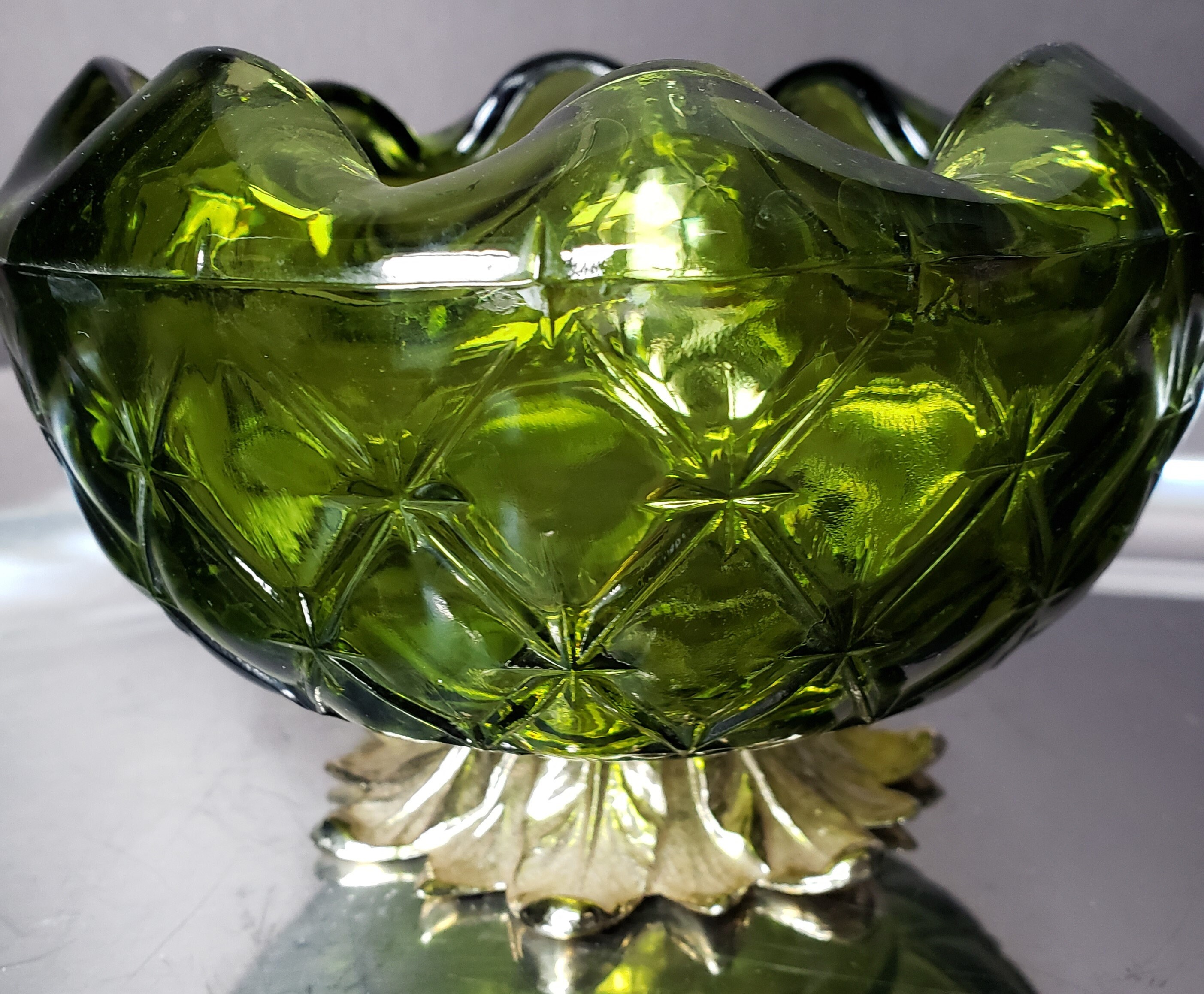 Indiana Glass Green Duette Quilted Diamond Rose Bowl Dish Etsy