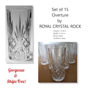Set of 15 12 Oz Highball Overture by Royal Crystal Rock * Gorgeous * Made in Italy * Crisscross * Fan * Cut Glass * Ships Free!