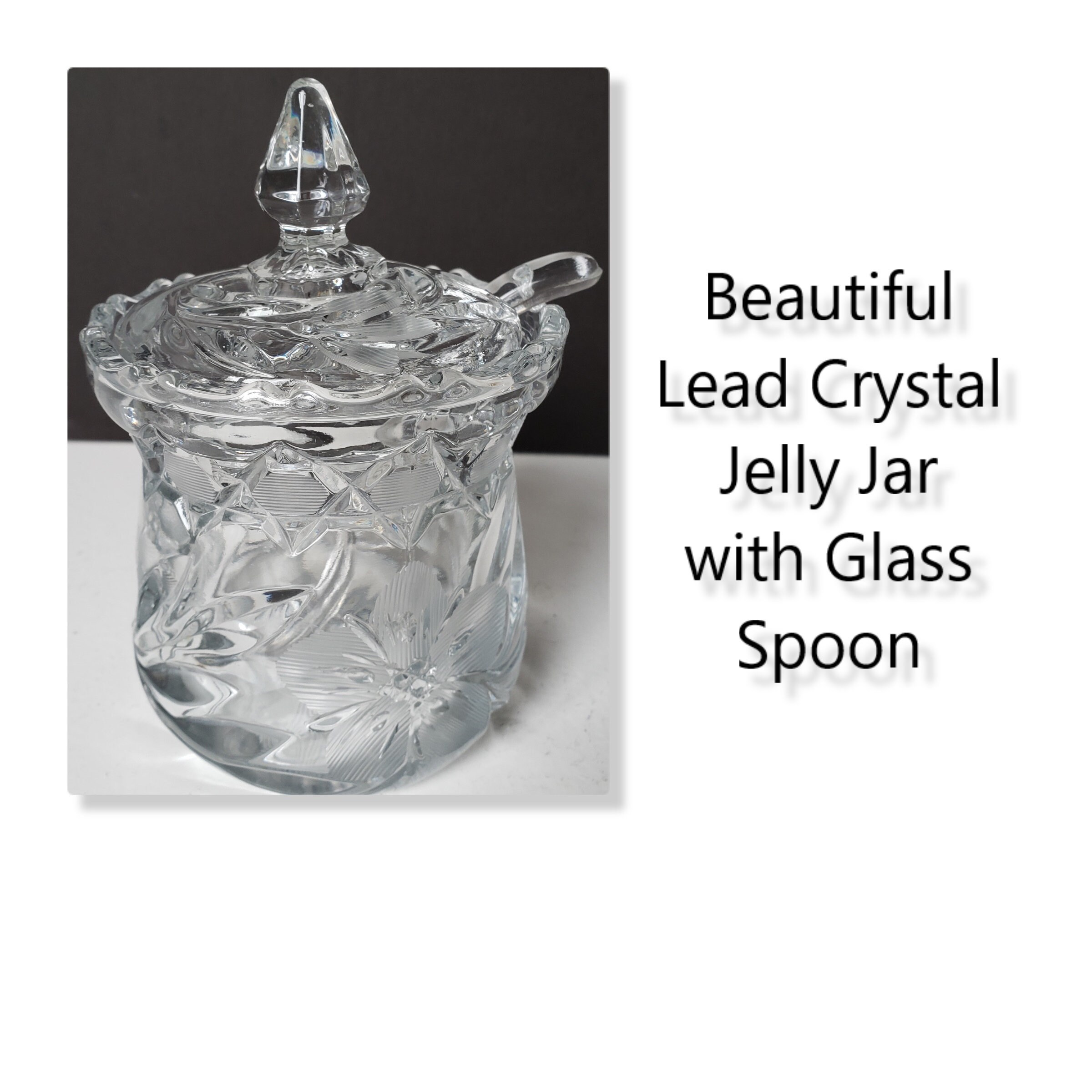 Vintage Heavy Lead Crystal Etched Jam Jelly Jar with Glass Etsy