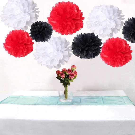 18pcs Mixed Red Black White Diy Tissue Paper Flower Pom Poms Etsy