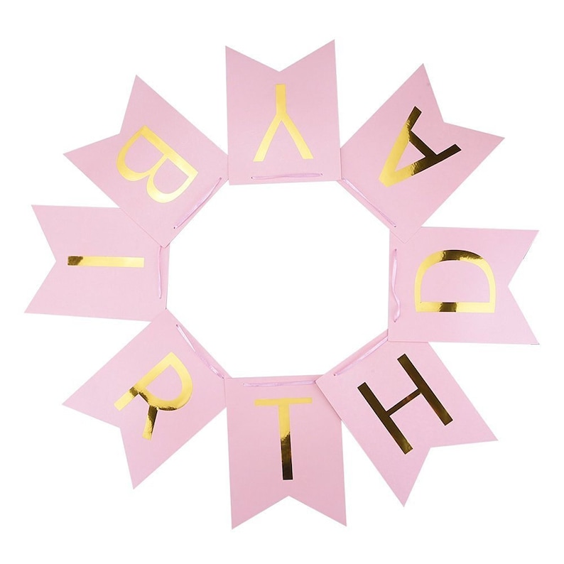Pastel Pink /& Gold Happy Birthday Bunting Banner Girl Baby Shower Birthday Party Hanging Decoration