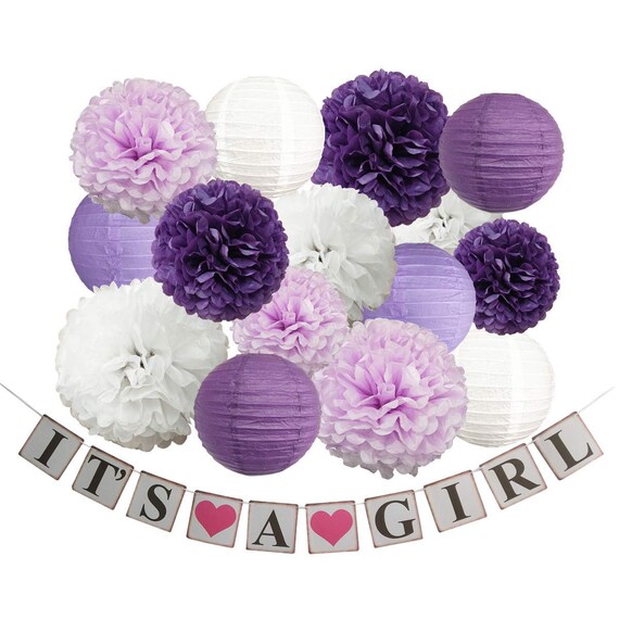Girls Baby Shower Decoration Purple Lavender Tissue Pom Poms Etsy