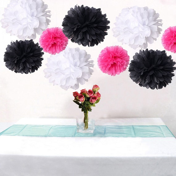18pcs Mixed Hot Pink Black White Diy Tissue Paper Flower Pom Etsy