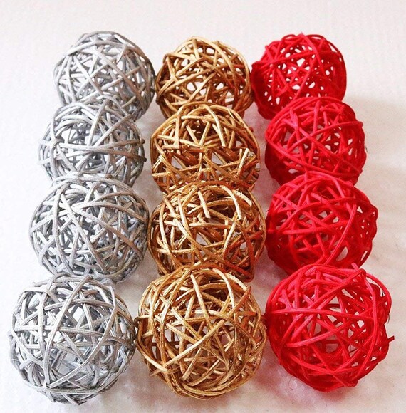 15pcs Gold Silver And Red Wicker Rattan Ball Diy Vase Bowl Etsy