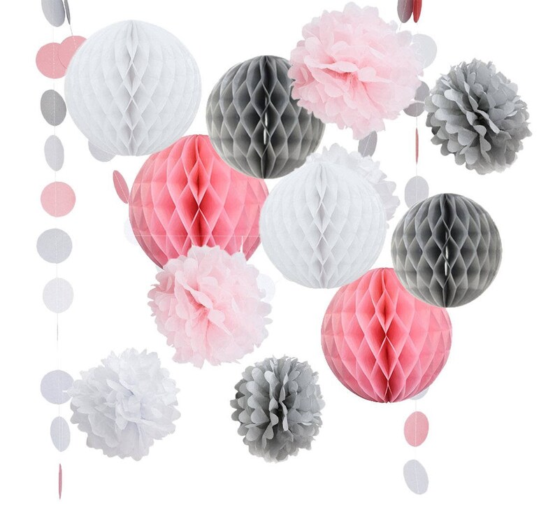 Pack Of 6 Mixed Peach Pink White Decorative Paper Flower Honeycomb