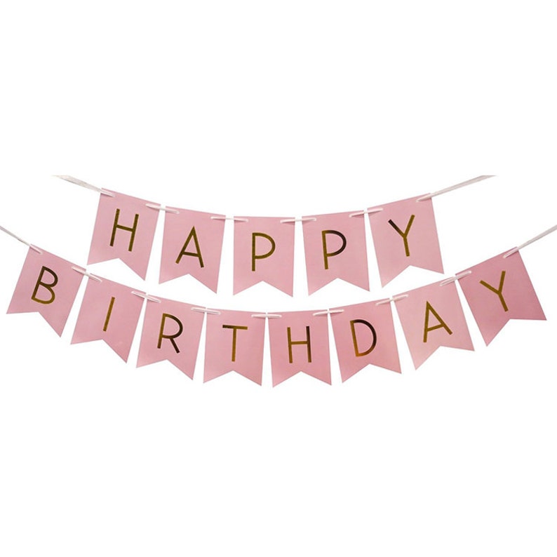 Pastel Pink /& Gold Happy Birthday Bunting Banner Girl Baby Shower Birthday Party Hanging Decoration