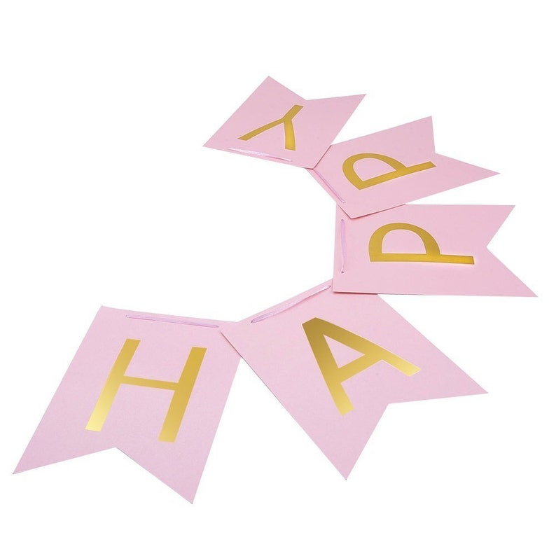 Pastel Pink /& Gold Happy Birthday Bunting Banner Girl Baby Shower Birthday Party Hanging Decoration