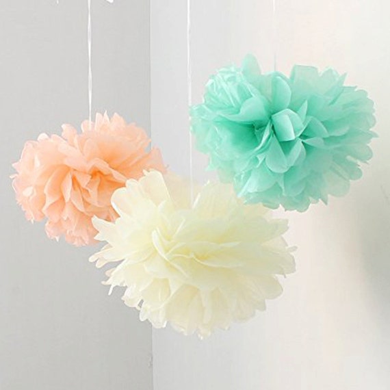 12pcs Mixed Peach Ivory Mint Diy Tissue Paper Flower Pom Poms Etsy