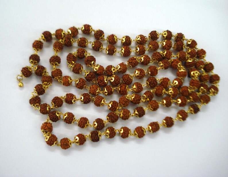 20kt Gold and Rudraksha Beads Chain Necklace Mala Handmade 108 Etsy
