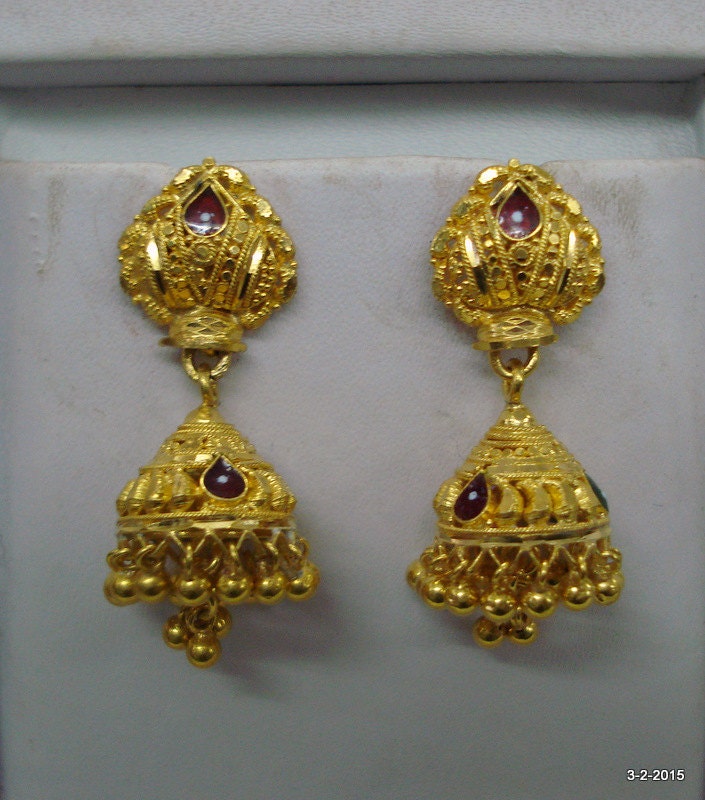20kt Vintage Gold Earrings Filigree Work Gold Earrings Jumki Etsy