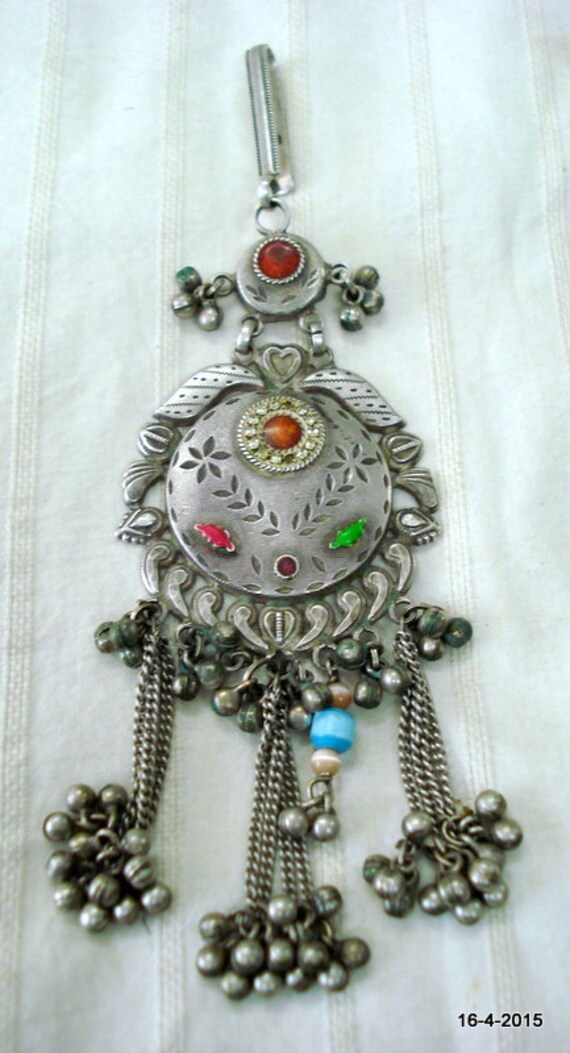 vintage antique tribal old silver necklace pendan… - image 2