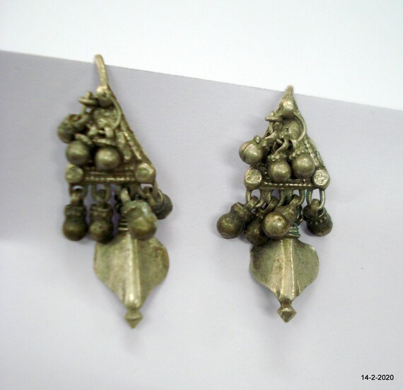 Vintage Antique Tribal Old Silver Earring Pair From Rajasthan 