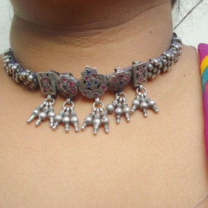 vintage antique tribal old silver necklace choker beads handmade jewelry
