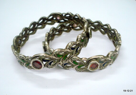 Vintage Antique Tribal Old Silver Bangle Bracelet… - image 4