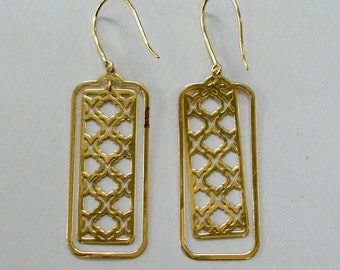 18k gold earrings handmade  gold jewelry rectangular lace earrings