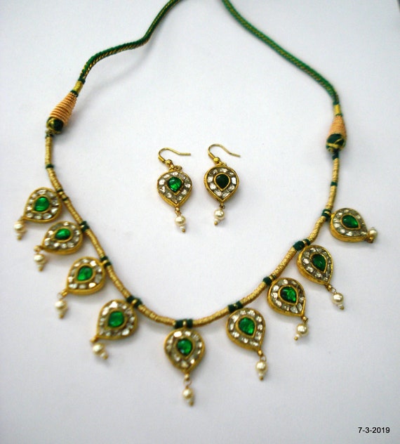 20kt Vintage Gold Jewelry Kundan Polky pendant necklace with | Etsy