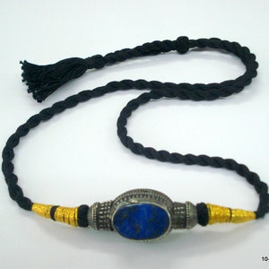 vintage antique tribal old silver necklace choker lapis lazuli pendant