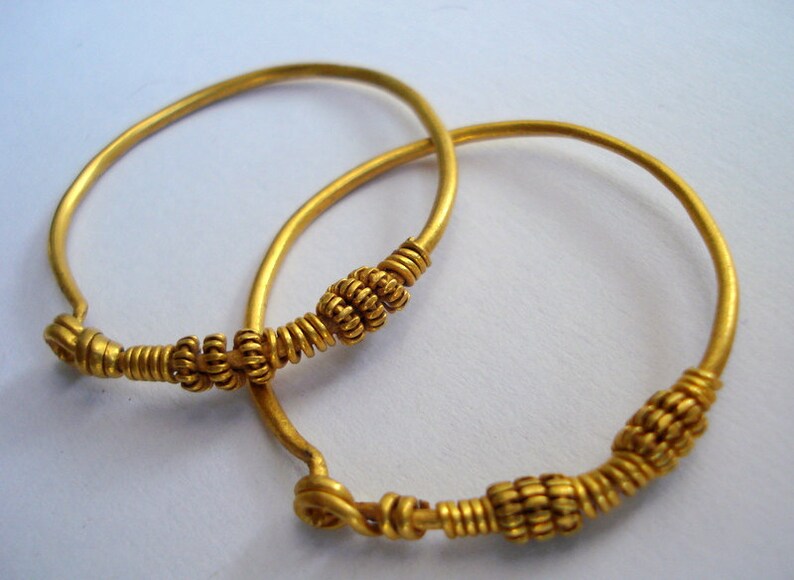 24k pure gold earrings solid hoop vintage antique old tribal Etsy