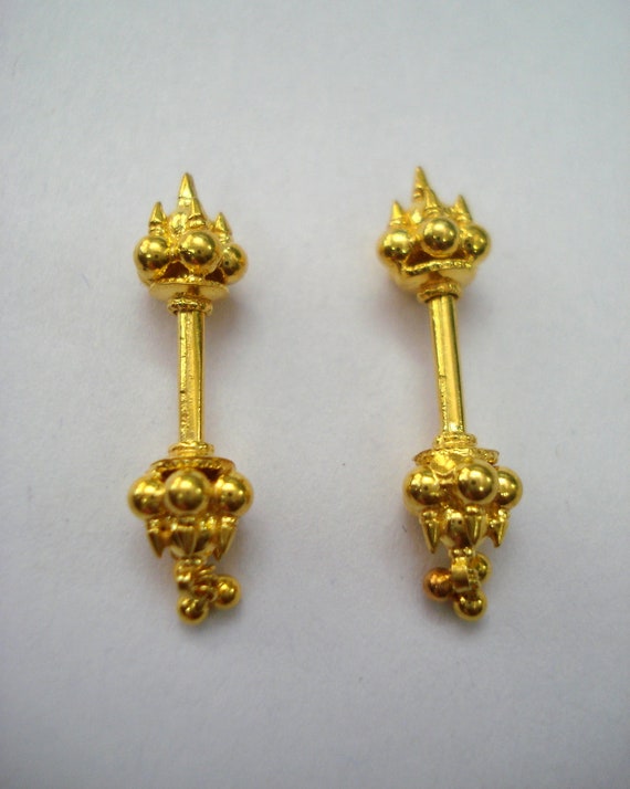 Ethnic 14kt Gold Upper Ear Earrings Barbells Piercing Jewellry India