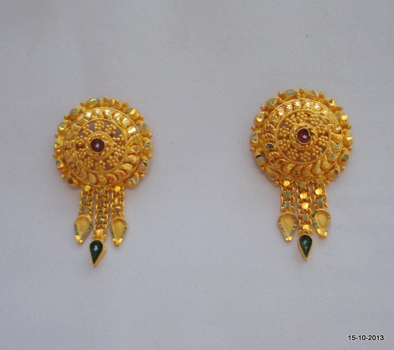 Buy 20k Gold Earrings Ear Stud Handmade Jewelry Traditional Design Online  in India - Etsy