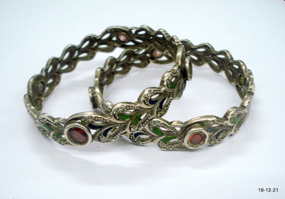 Vintage Antique Tribal Old Silver Bangle Bracelet… - image 1