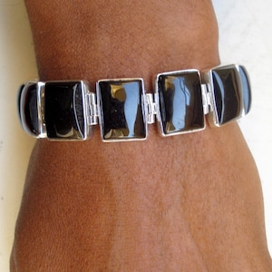 ethnic sterling silver cuff bracelet black onyx gemstones rajasthan