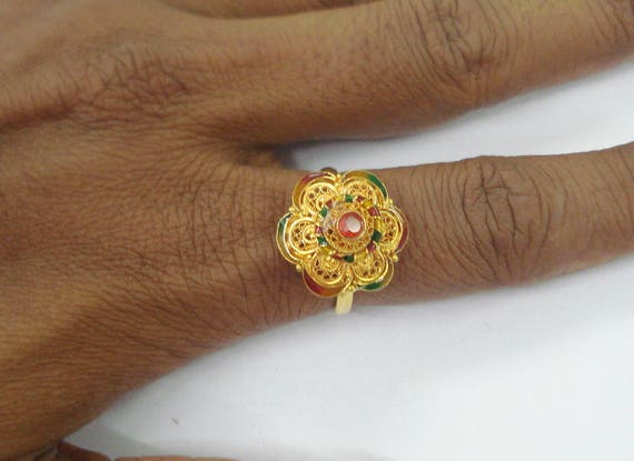 Traditional Design 20kt Gold Ring Traditional Handmade Meena - Etsy Hong  Kong