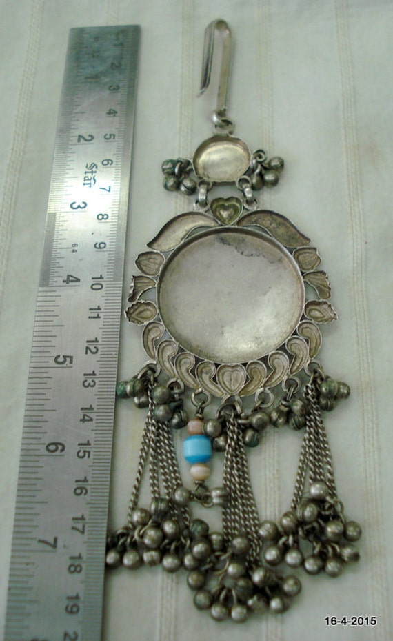 vintage antique tribal old silver necklace pendan… - image 5