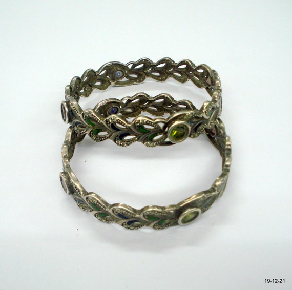 Vintage Antique Tribal Old Silver Bangle Bracelet… - image 2