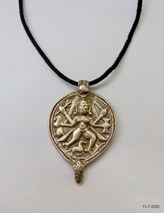 Old Silver Necklace Amulet Pendant Tribal Hindu Deity Hindu God