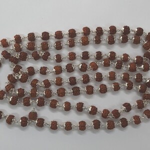 925 Sterling Silver And Rudraksha Beads Chain Necklace Mala Handmade 108 Beads