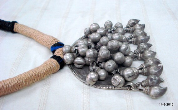vintage antique tribal old silver pendant necklac… - image 3