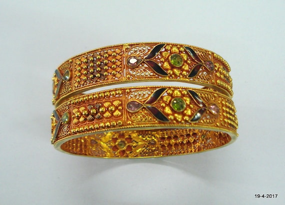 vintage 22kt gold bangle bracelet set 2pc handmade
